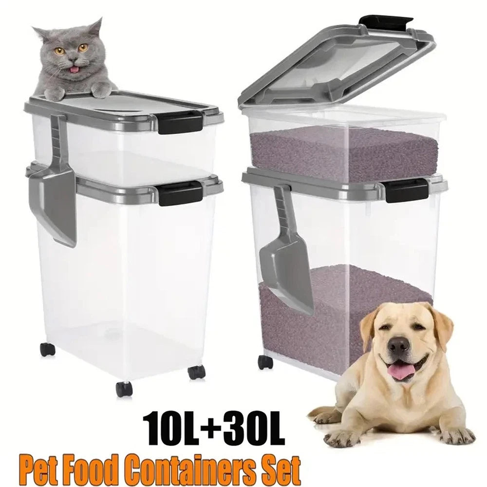 3PCS 30 Lbs. +11 Lbs.Pet Food Container | Dog & Cat Food Storage Bin with Scoop