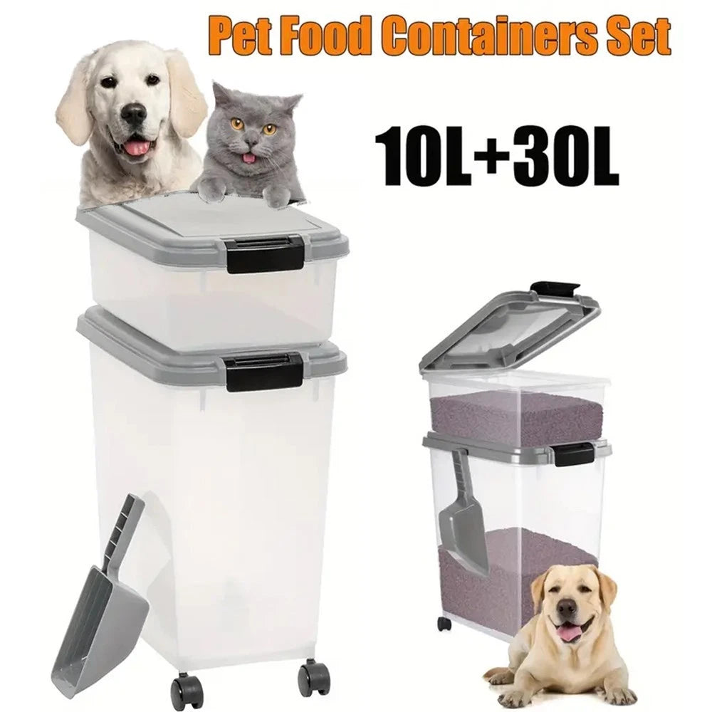 3PCS 30 Lbs. +11 Lbs.Pet Food Container | Dog & Cat Food Storage Bin with Scoop