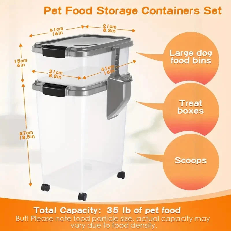 3PCS 30 Lbs. +11 Lbs.Pet Food Container | Dog & Cat Food Storage Bin with Scoop