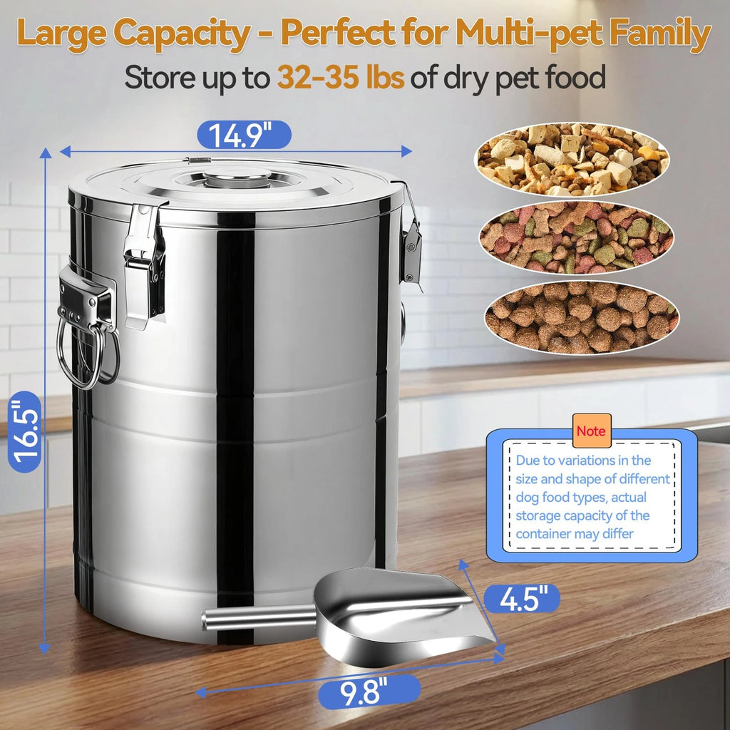 35 Lbs Stainless Steel Dog Food Storage Container, Large Airtight Pet Food St...