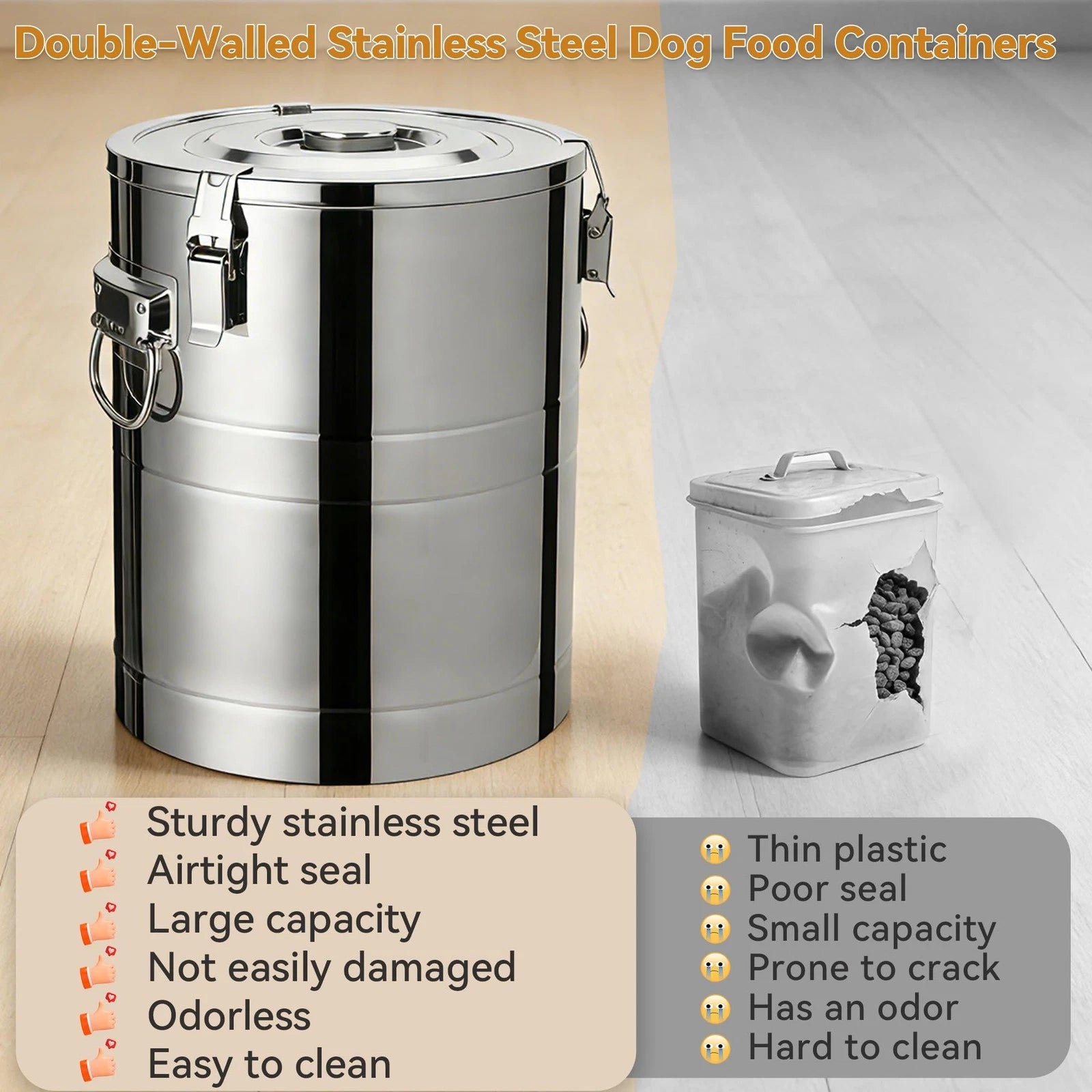 35 Lbs Stainless Steel Dog Food Storage Container, Large Airtight Pet Food St...